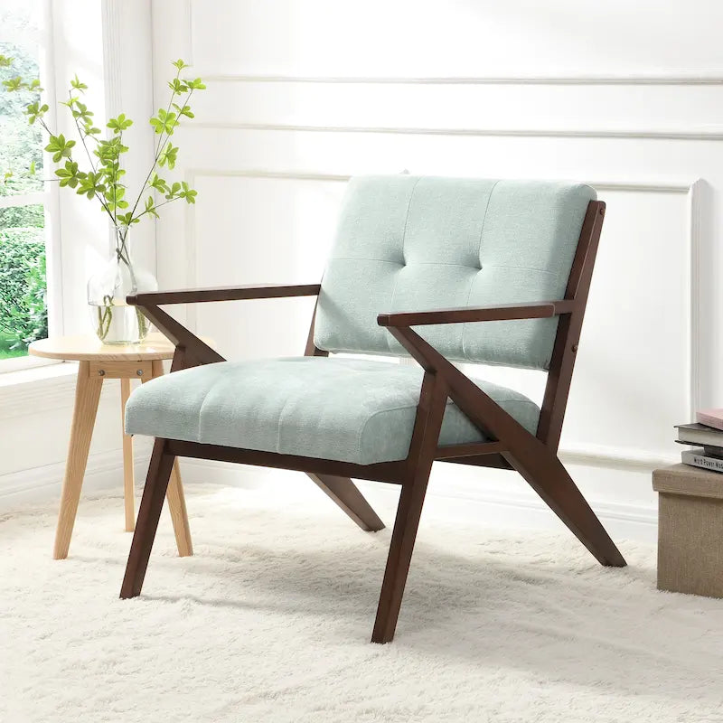 Mid-Century Accent Arm Chair Solid Wood Frame Cushioned Upholstery