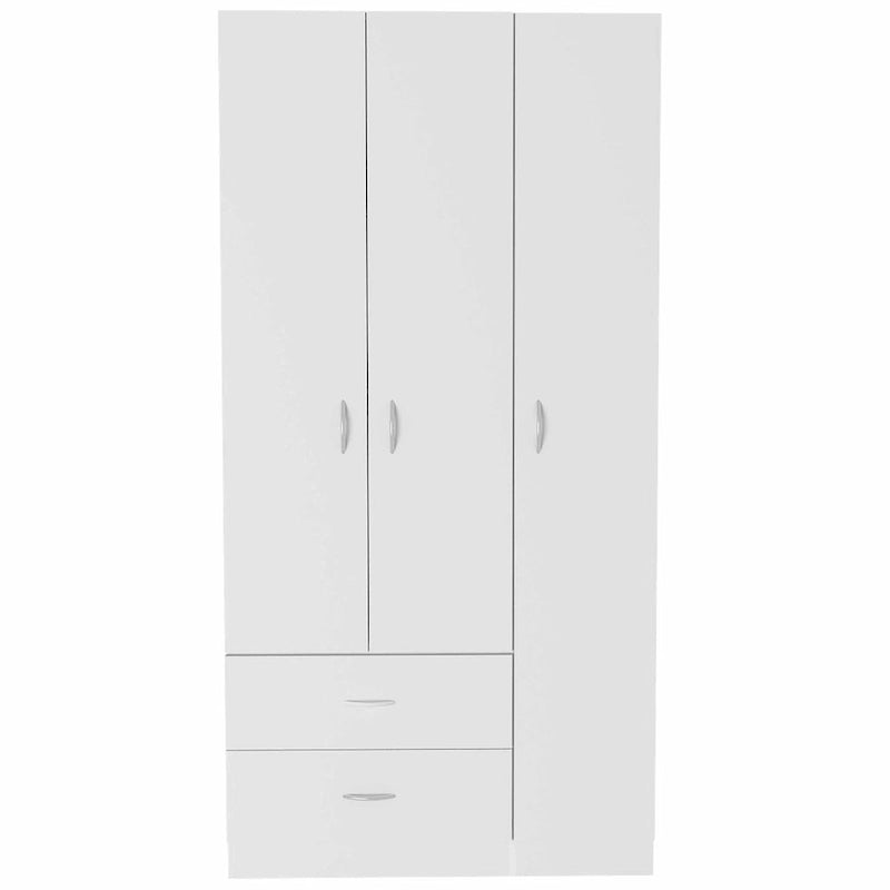 Modern 3-Door Armoire Wardrobe with Drawers Shelves and Hanging Rod