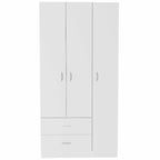 Modern 3-Door Armoire Wardrobe with Drawers Shelves and Hanging Rod