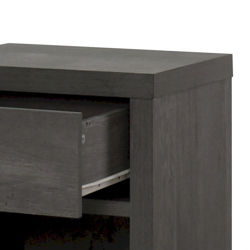 Faux Wood Single Drawer Nightstand with Bottom Shelf Mid-Century Style
