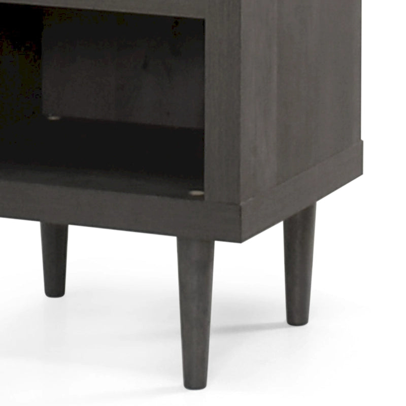 Faux Wood Single Drawer Nightstand with Bottom Shelf Mid-Century Style