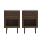 Faux Wood Single Drawer Nightstand with Bottom Shelf Mid-Century Style