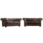 Chesterfield Loveseat Button Tufted Rolled Arms Espresso Bun Feet