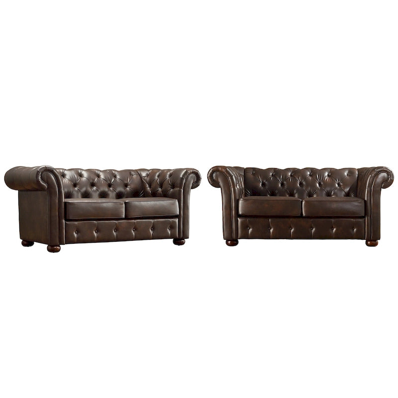 Chesterfield Loveseat Button Tufted Rolled Arms Espresso Bun Feet