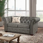 Chesterfield Loveseat Button Tufted Rolled Arms Espresso Bun Feet