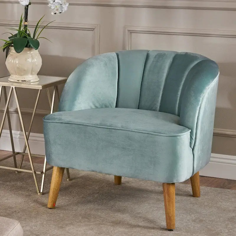 Modern Velvet Club Chair Birch Wood Legs Polyester Upholstery
