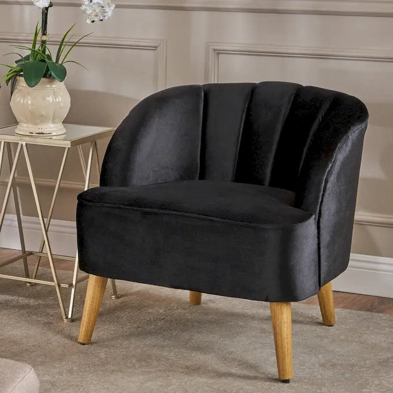Modern Velvet Club Chair Birch Wood Legs Polyester Upholstery