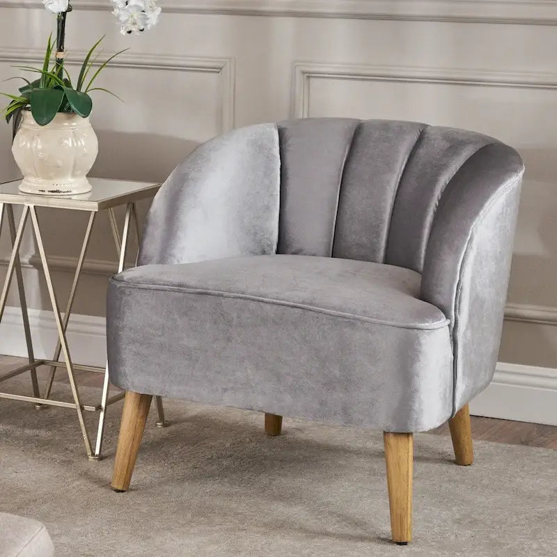 Modern Velvet Club Chair Birch Wood Legs Polyester Upholstery