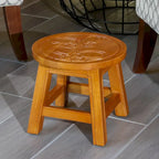 Carved Wooden Step Stool Rubberwood Multi-functional Ottoman Footrest