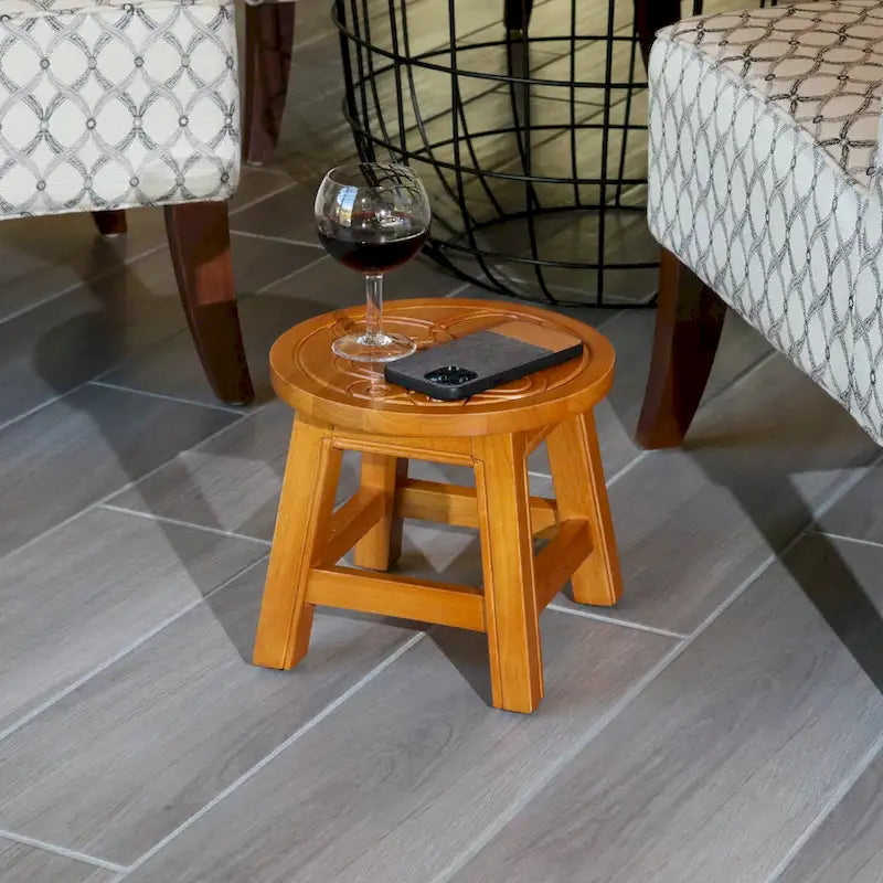 Carved Wooden Step Stool Rubberwood Multi-functional Ottoman Footrest