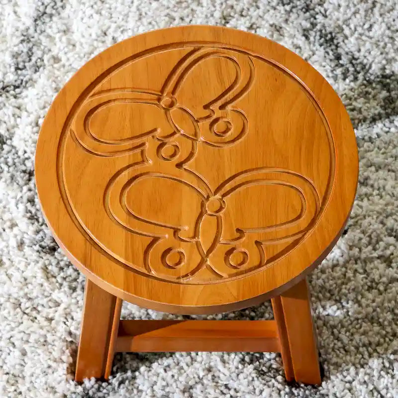 Carved Wooden Step Stool Rubberwood Multi-functional Ottoman Footrest