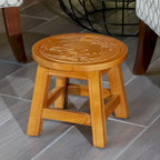 Carved Wooden Step Stool Rubberwood Multi-functional Ottoman Footrest