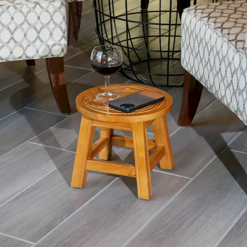 Carved Wooden Step Stool Rubberwood Multi-functional Ottoman Footrest
