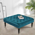 Tufted Coffee Table Ottoman Brass Nailhead Accents Caster Wheels 33x33x18