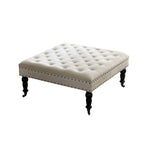 Tufted Coffee Table Ottoman Brass Nailhead Accents Caster Wheels 33x33x18
