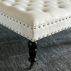 Tufted Coffee Table Ottoman Brass Nailhead Accents Caster Wheels 33x33x18