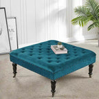 Tufted Coffee Table Ottoman Brass Nailhead Accents Caster Wheels 33x33x18
