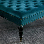 Tufted Coffee Table Ottoman Brass Nailhead Accents Caster Wheels 33x33x18