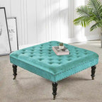 Tufted Coffee Table Ottoman Brass Nailhead Accents Caster Wheels 33x33x18