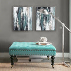 Tufted Coffee Table Ottoman Brass Nailhead Accents Caster Wheels 33x33x18