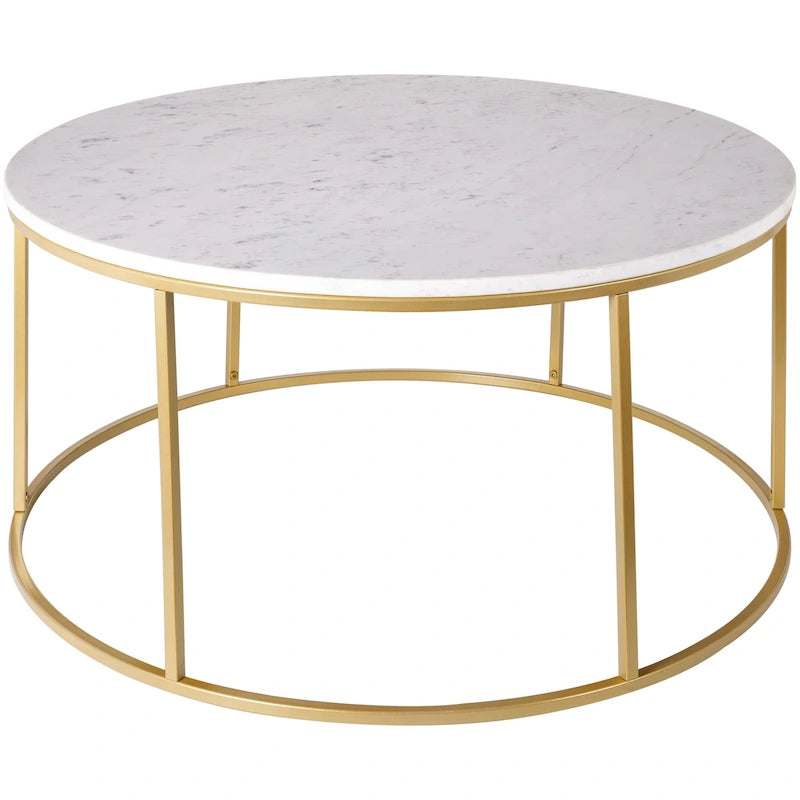 Modern Round Coffee Table Black Metal Frame Marble Wood or Glass Top
