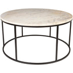 Modern Round Coffee Table Black Metal Frame Marble Wood or Glass Top