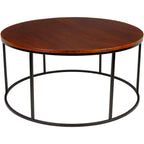 Modern Round Coffee Table Black Metal Frame Marble Wood or Glass Top