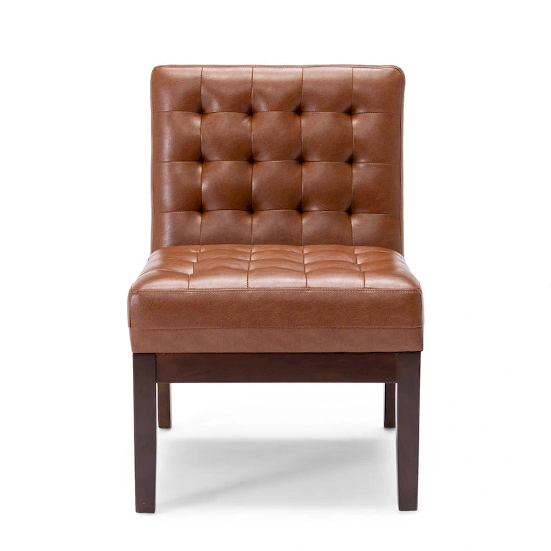Tufted Accent Chair Faux Leather Rubberwood Legs Contemporary Design