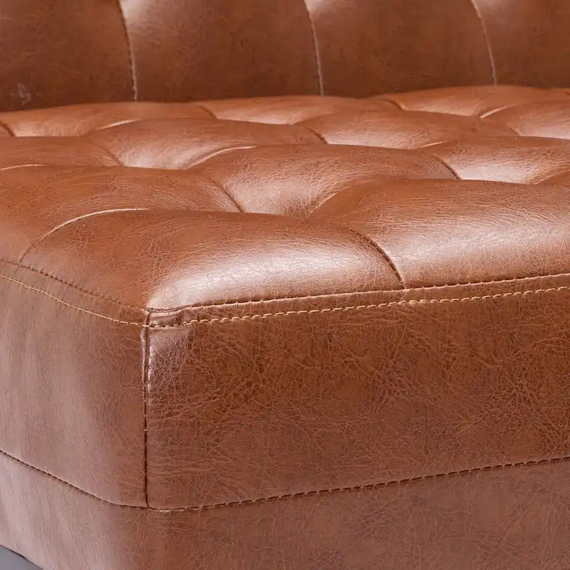 Tufted Accent Chair Faux Leather Rubberwood Legs Contemporary Design