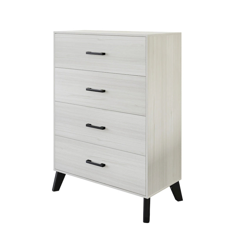 Classic 4-Drawer Wooden Chest Solid Wood Legs Tapered Black Handles