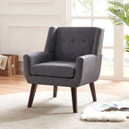 Modern Linen Tufted Accent Armchair Solid Wood Frame High-Resilience Foam