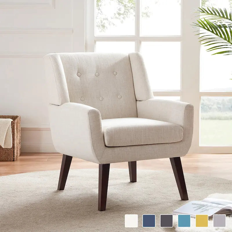 Modern Linen Tufted Accent Armchair Solid Wood Frame High-Resilience Foam