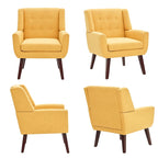 Modern Linen Tufted Accent Armchair Solid Wood Frame High-Resilience Foam
