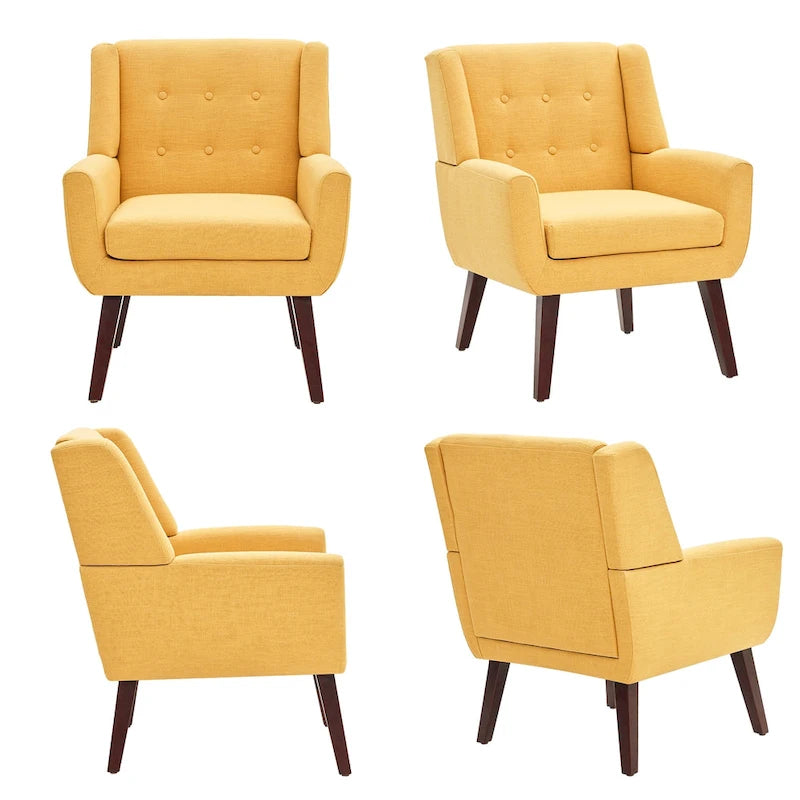 Modern Linen Tufted Accent Armchair Solid Wood Frame High-Resilience Foam