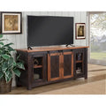 Rustic Farmhouse 65-Inch Solid Pine TV Stand Sliding Barn Doors Metal Mesh
