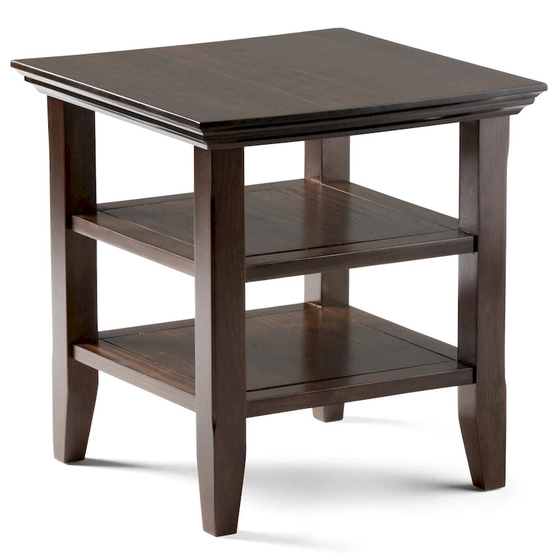 Solid Wood Square Transitional End Table Two Open Shelves 19 Inch