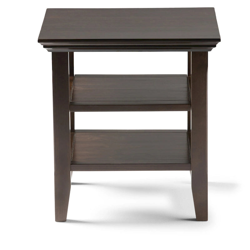 Solid Wood Square Transitional End Table Two Open Shelves 19 Inch