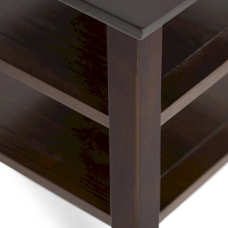 Solid Wood Square Transitional End Table Two Open Shelves 19 Inch