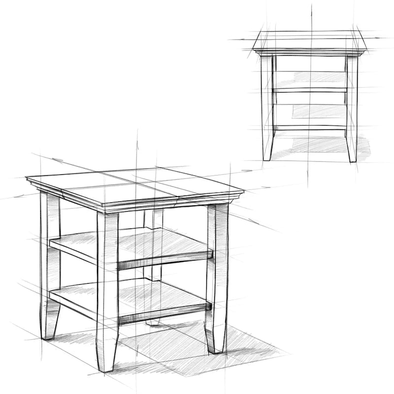 Solid Wood Square Transitional End Table Two Open Shelves 19 Inch