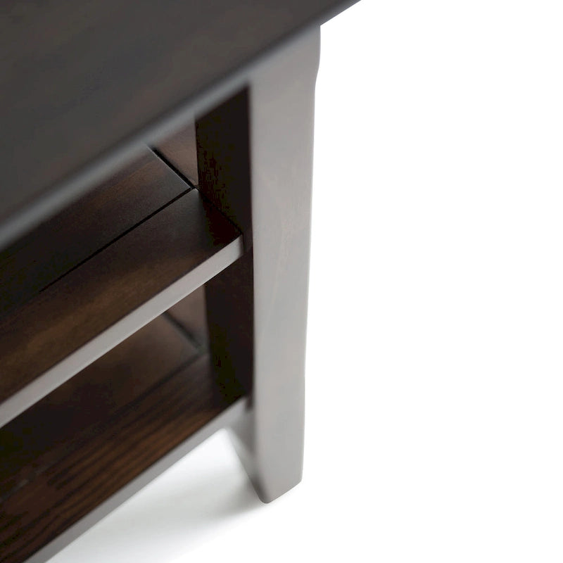 Solid Wood Square Transitional End Table Two Open Shelves 19 Inch