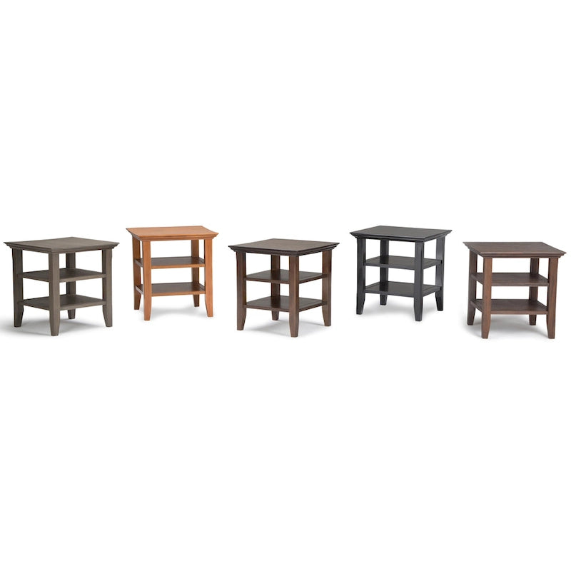 Solid Wood Square Transitional End Table Two Open Shelves 19 Inch