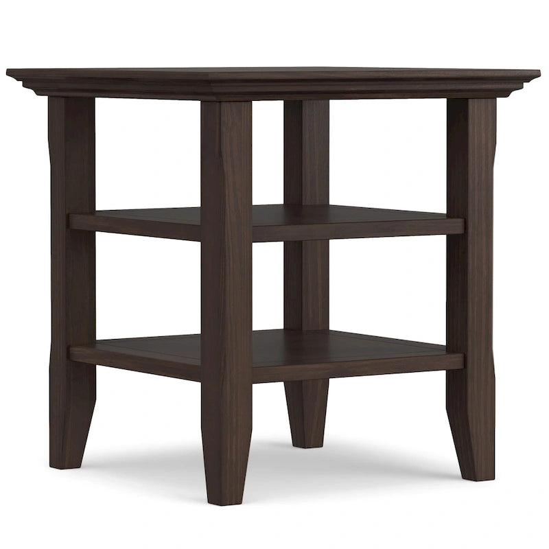 Solid Wood Square Transitional End Table Two Open Shelves 19 Inch