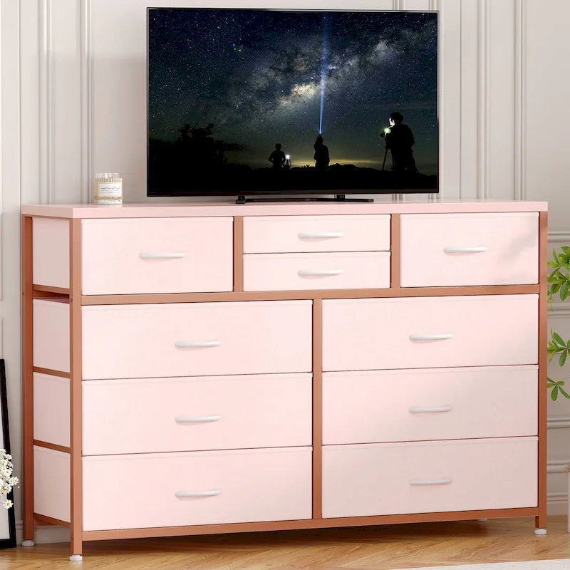 Modern Dresser TV Stand with 10 Drawers MDF Waterproof Adjustable Feet