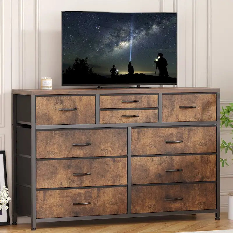 Cómoda Moderna para TV com 10 Gavetas em MDF Impermeável Pés Ajustáveis