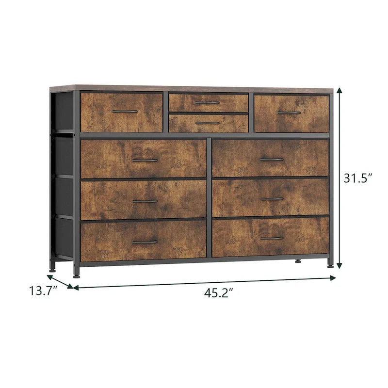 Modern Dresser TV Stand with 10 Drawers MDF Waterproof Adjustable Feet