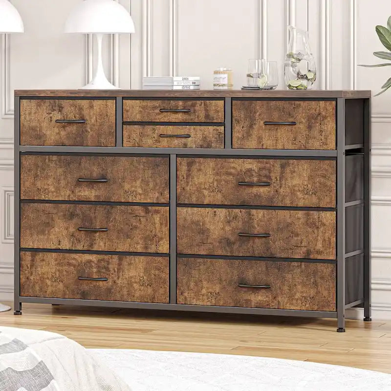 Modern Dresser TV Stand with 10 Drawers MDF Waterproof Adjustable Feet