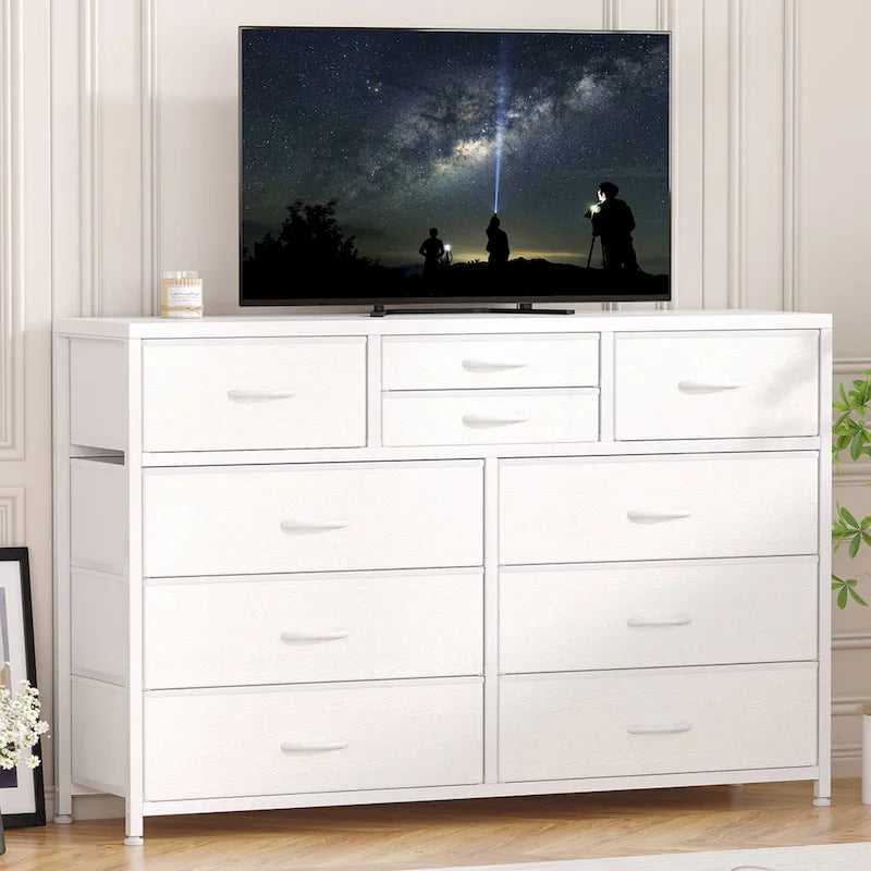 Modern Dresser TV Stand with 10 Drawers MDF Waterproof Adjustable Feet