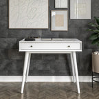 Mid-Century Solid Wood Desk Single Drawer Tapering Legs Two Finishes