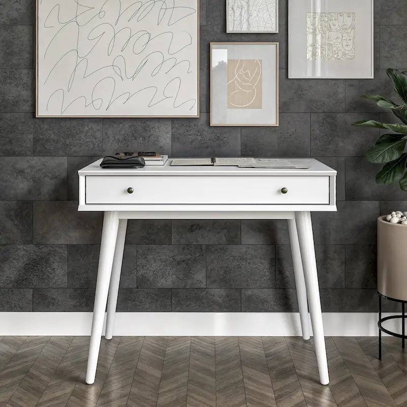 Mid-Century Solid Wood Desk Single Drawer Tapering Legs Two Finishes