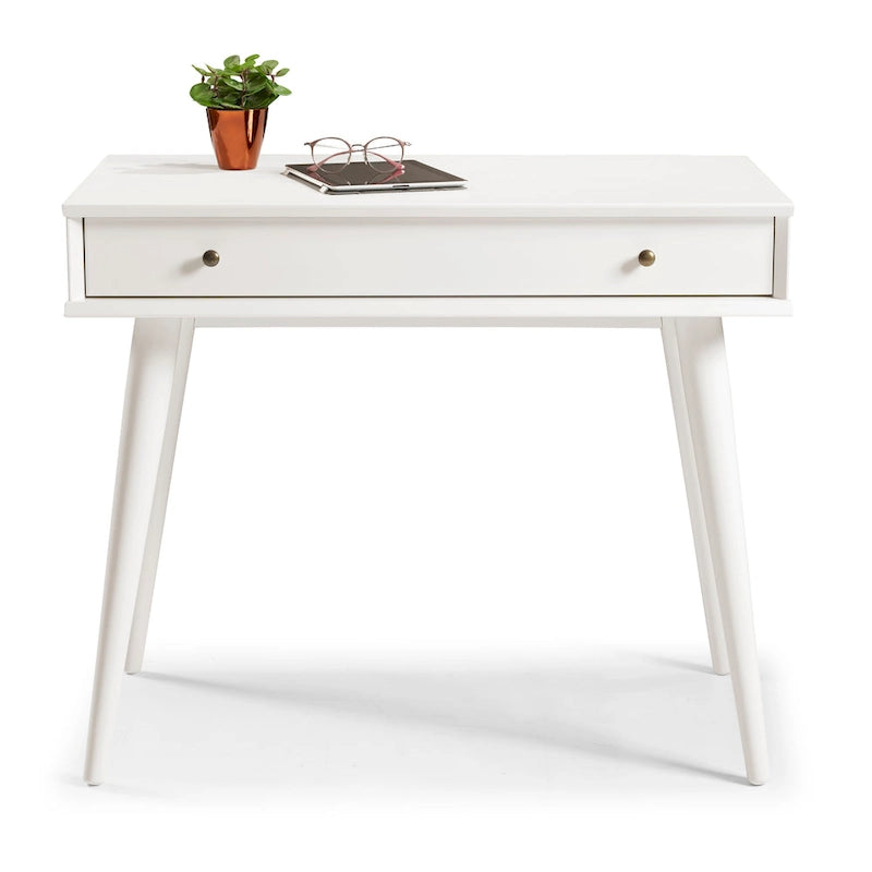 Mid-Century Solid Wood Desk Single Drawer Tapering Legs Two Finishes